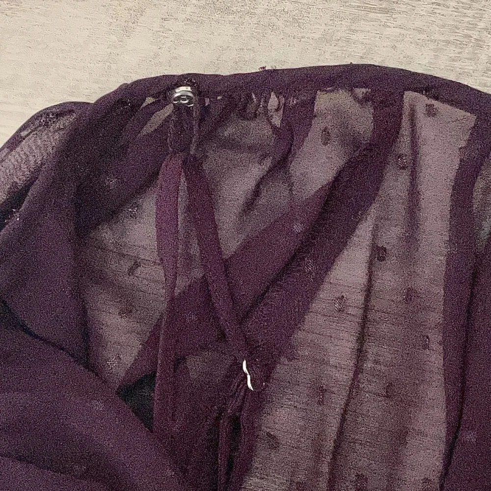 Point Sur For J. Crew Pin Dot Purple Popover Chiffon Blouse Size XS
